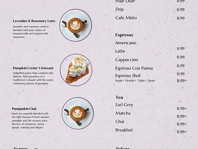 Lavender & Tea Menu design illustration menu ui