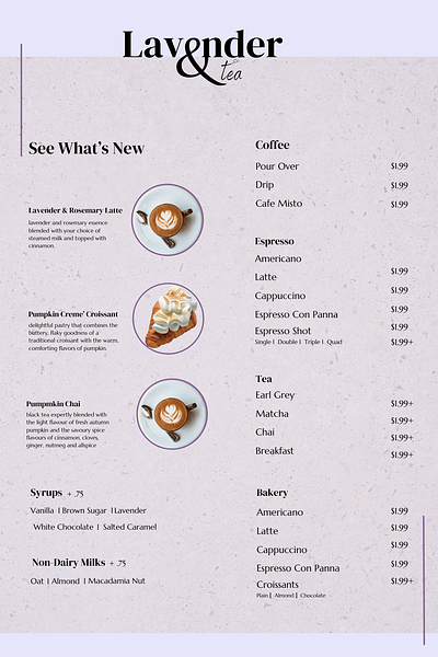 Lavender & Tea Menu design illustration menu ui