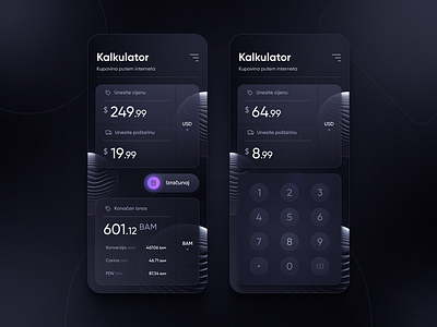 Calculator App app calculator currency dark theme futuristic glassmorphism ios online shopping ui user experience user interface ux