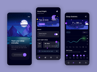 Sleep tracker mobile UI design app appdesign branding design mobileapp sleep ui sleepmobile ui ui design uiux uxdesign