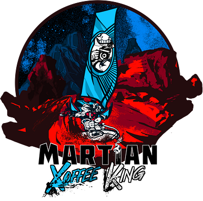 MARTIAN XOFFEE KING - Surfing the Dunes of Mars capitalism coffee coffee wars empires mars martian xoffee king planets sci fi sci fi futures sci fi illustration space space war