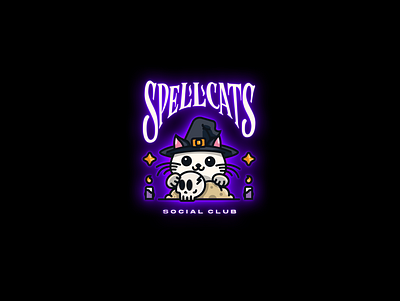 Spellcats branding cat evil cat halloween illustration illustrator logo design magic mascot design pastel goth skull tshirt design witch