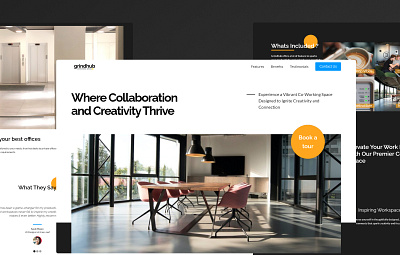 Grindhub co-working space landing page coworking space landing page minimalism office photography website