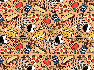 Food Pyramid anthora apple badgedesign bagel bodega coffee cookie food graphic design hot dog illustration illustrator new york city nyc pattern pizza pretzel ramen snacks vector