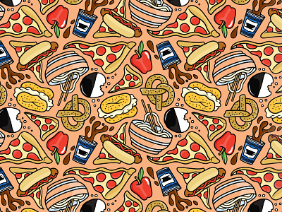 Food Pyramid anthora apple badgedesign bagel bodega coffee cookie food graphic design hot dog illustration illustrator new york city nyc pattern pizza pretzel ramen snacks vector