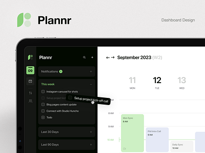Plannr : Calendar Dashboard calendar cards dashboard huncho ipad mockup organize product design productivity productivity tool saas team todo todo list web web app web design work
