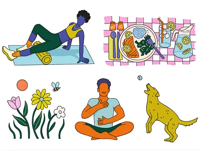 Spot Illustrations for Runner's World Magazine athlete breathe dinner dog editorial editorial illustration fitness flowers health health food illustration magazine outdoors recovery run runner salmon spot illustration stretch