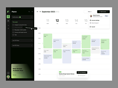 Plannr : Calendar Dashboard calendar dashboard dashboard design huncho meeting organize product design productivity productivity tool saas task manager team todo todo list ui ux web app web design website work