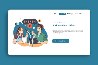 Podcast adobe illustration flat illustration vector