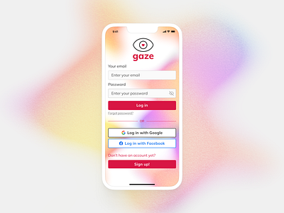 Gaze Social · Login Screen Concept daily ui daily ui challenge figma graphic design icons8 login screen social app ui ui design user interface design visual design