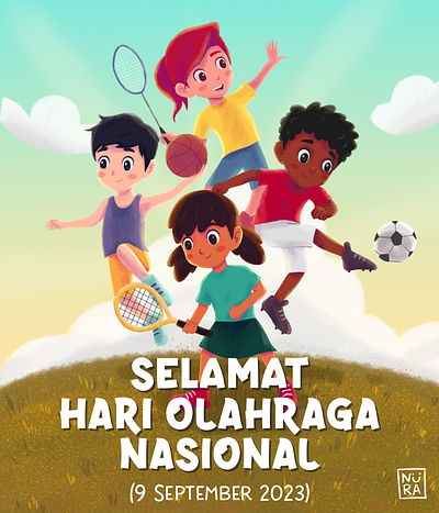 Hari Olahraga Nasional art badminton basketball children children illustration commission football illustration open commission sports tenis