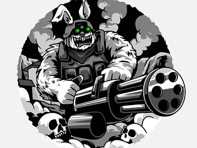 Evil Bunny big bunny cartoon character doodle evil graphic design halloween horror illustration machine gun military print rabbit scary skull spooky t shirt vector war