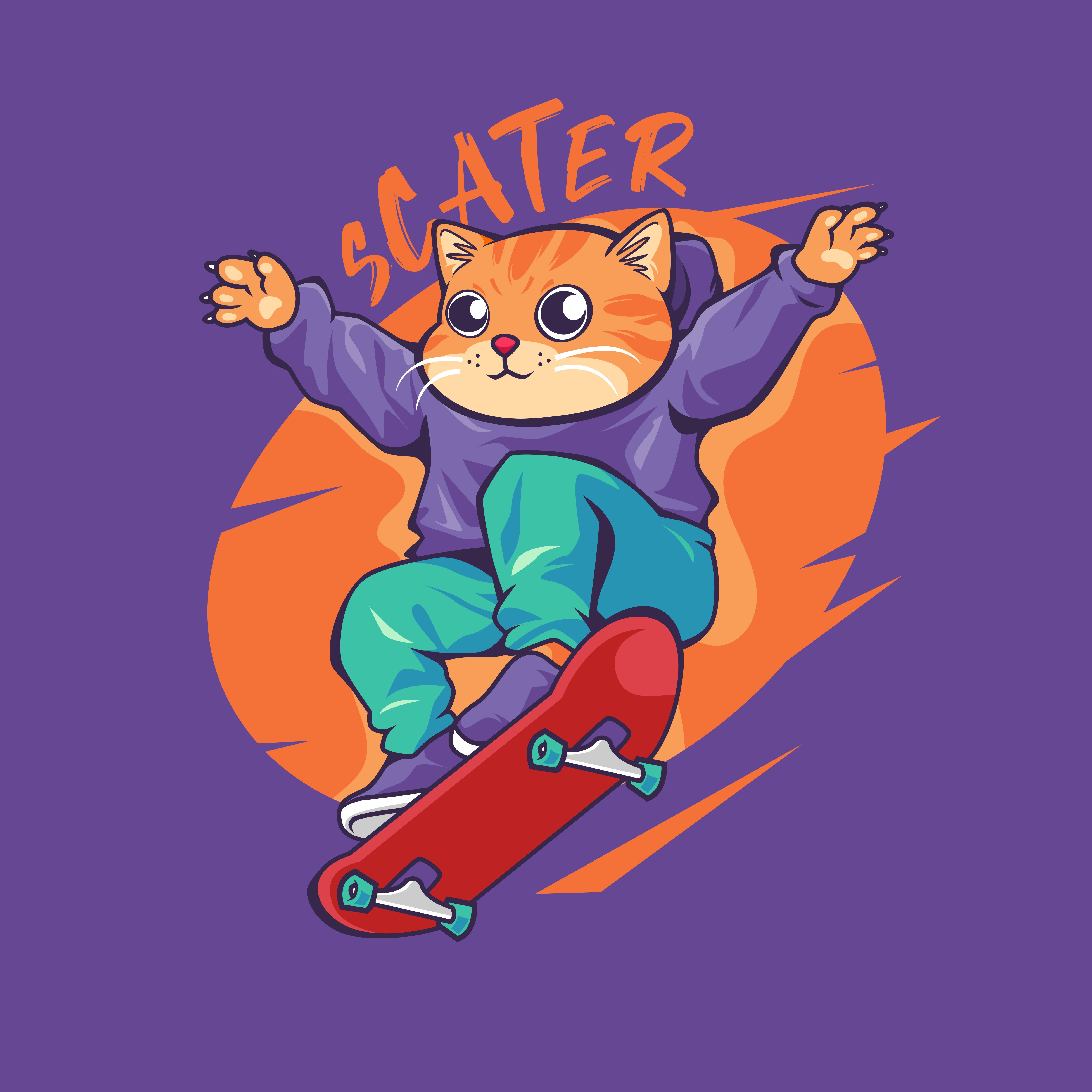 Cat Skate animal artwork cartoon cat character cute doodle graphic design hipster illustration modern pet skate skateboard skater street style t shirt trendy vector