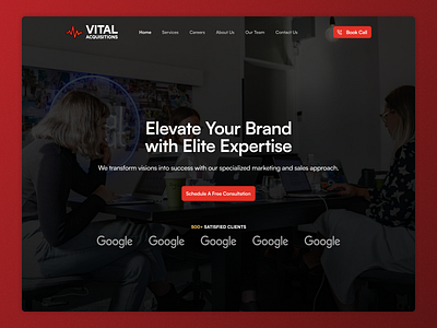 Vital Acquisitions | Landing Page branding business web elements careers section design client counter design client testimonials design color palette core values section cta (call to action) design customer acquisition strategy landing page design marketing agency landing page modern web layout navigation bar design outsourcing web solutions responsive design service highlights team showcase design typography uiux design web design