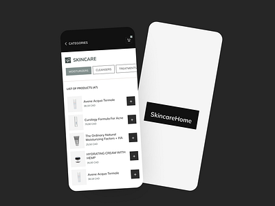 Product List | Skincare App black minimal mobile ui olive skincare ui ux web design