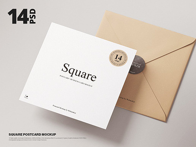 Square Postcard & Envelope Mockup webandcat