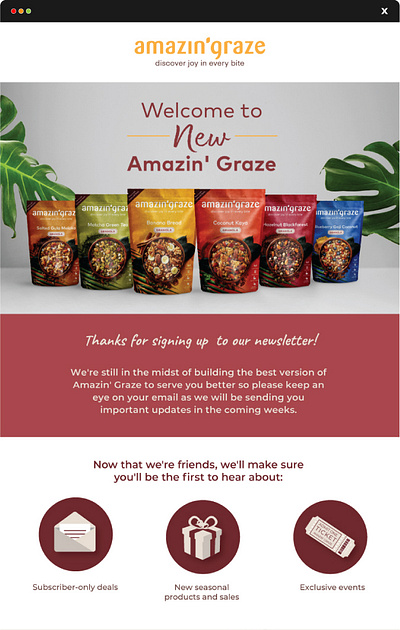 Amazin' Graze Rebrand Roll-Out 2018 adverts branding newsletter