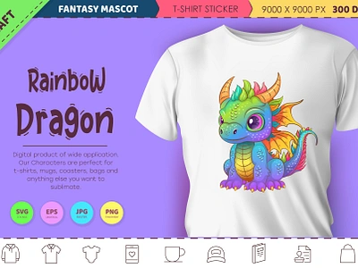 Rainbow cartoon dragon. Fantasy clipart. cartoon character dinosaur dragon fantasy illustration mascot noai rainbow dragon reptile sticker t shirt vector