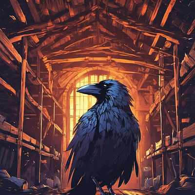 Black raven guarding chickens graphic design