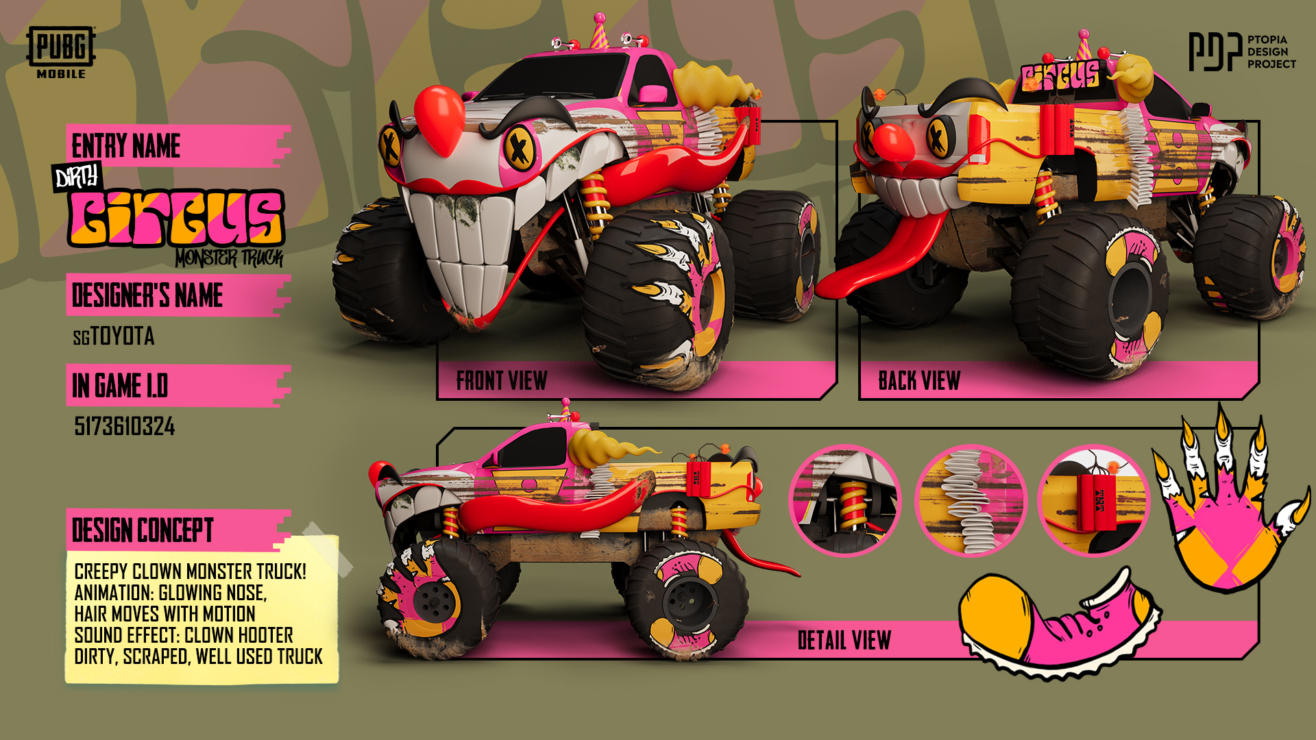 Dirty circus monster truck concept 3d art autodesk car circus clown concept art design game design horror illustration photoshop pink scary vector vehicle vray yellow