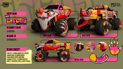 Dirty circus monster truck concept 3d art autodesk car circus clown concept art design game design horror illustration photoshop pink scary vector vehicle vray yellow