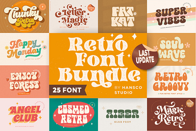 Retro Font Bundle - 25 FONTS animation branding canva design font fonts canva graphic design logo logotype motion graphics retro font typeface typography ui