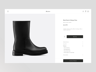 Ecommerce minimal - Product Page UXUI add to cart boot clean design e commerce ecommerce minimal minimalism minimalistic product page shop shopify shopping shopping page ui ux web design web shop website womens boots