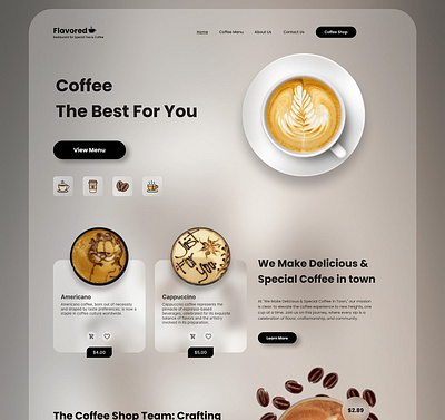 Coffee Shop Glass morphic Landing Page Design branding coffee shop graphic design landing page logo ui