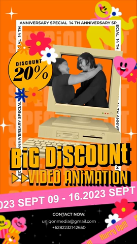 14 Th Wedding Anniversary Special Gift Discount 20% 💕 2d 2dcharacter animation anniversary branding design explainer video graphic design illustration motion graphics retro short animation special gift ui ux vector