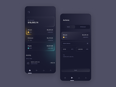 Crypto app concept app design crypto dark theme mobile interface product design ui ux wallet