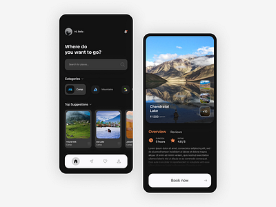 Travel app concept app design dark theme mobile interface product design travel ui ux