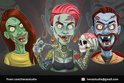 Potrait Zombie Monster Cartoon Character zombie monster