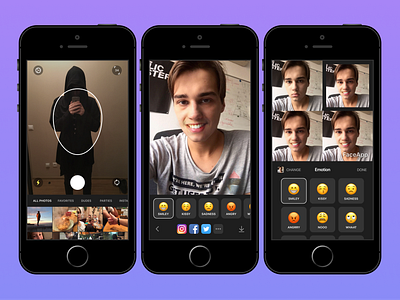 FaceApp AI Photo Editor ai app camera clean collage emoji emotion faceapp flat gallery ios minimalistic photo editor sharing ui ux