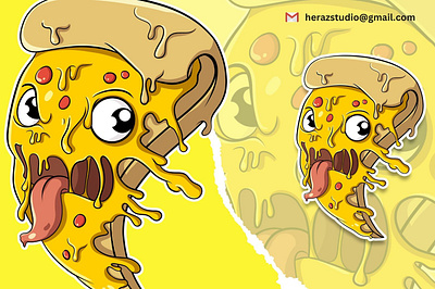 Pizza melting stickers cartoon character artist