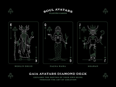 Gaia club deck - Forest Avatars avatars branding divine gods graphic design illustration lineart occult playing cards sacred