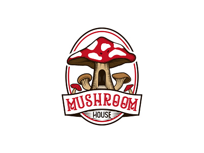 The Mushroom House Vintage Illustration Emblem Logo Design design emblem graphic design home house illustration logo mushroom mushroom house vintage vintage logo