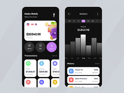 Finance App app app design banking app finance finance app ios mobile mobile app money transfer app online banking app rakib ui uiux ux wallet app