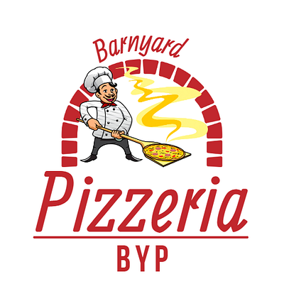 Pizza Logo For Brand Barnyard Pizzeria BYP branding design food logo graphic design hotel logo illustration logo man pizza logo pizza pizza logo typography ui vector