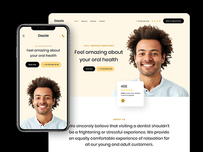 Dazzle Dental Clinic Website Landing Page branding clinic creative dental dental care dentistry design designer graphic design health identity illustration logo responsive ui ux vector