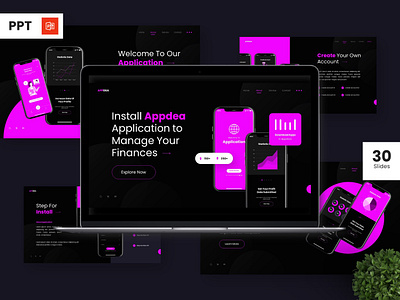 Appdea - Mobile App & Saas Powerpoint Templates design picth deck portfolio powerpoint presentation saas technology template ui ux