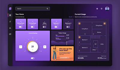 Smart Home Dashboard app dark dashboard design iot product purple smarthome tech ui