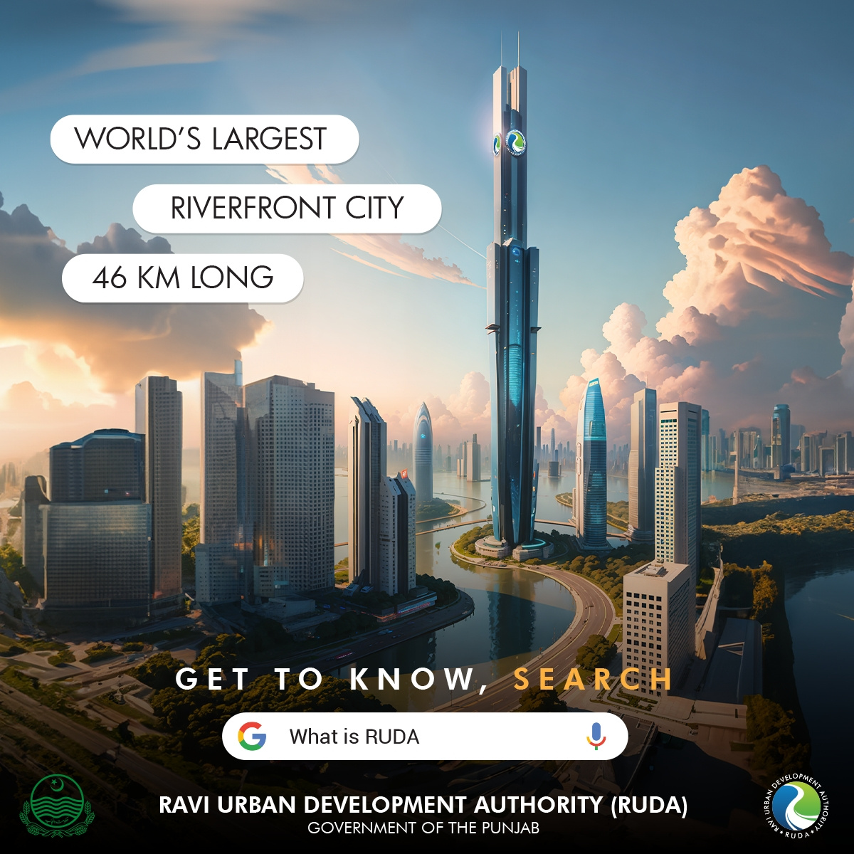 Real Estate Social Media (RUDA) River Front City developer. facebook post facebook reel housing society illustration instagram instagram story photoshop post design real estate social media