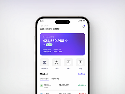 Crypto App (BINTO) bitcoin crypto design mobile tradding ui uiux ux wallet