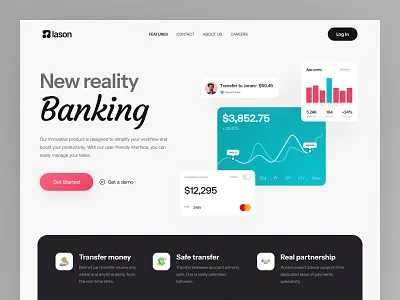 Banking SaaS Landing Page - Hero Exploration banking card banking landing page banking web design card ui fintech header landing page landing page design online banking saas landing page saas website software ui elements web