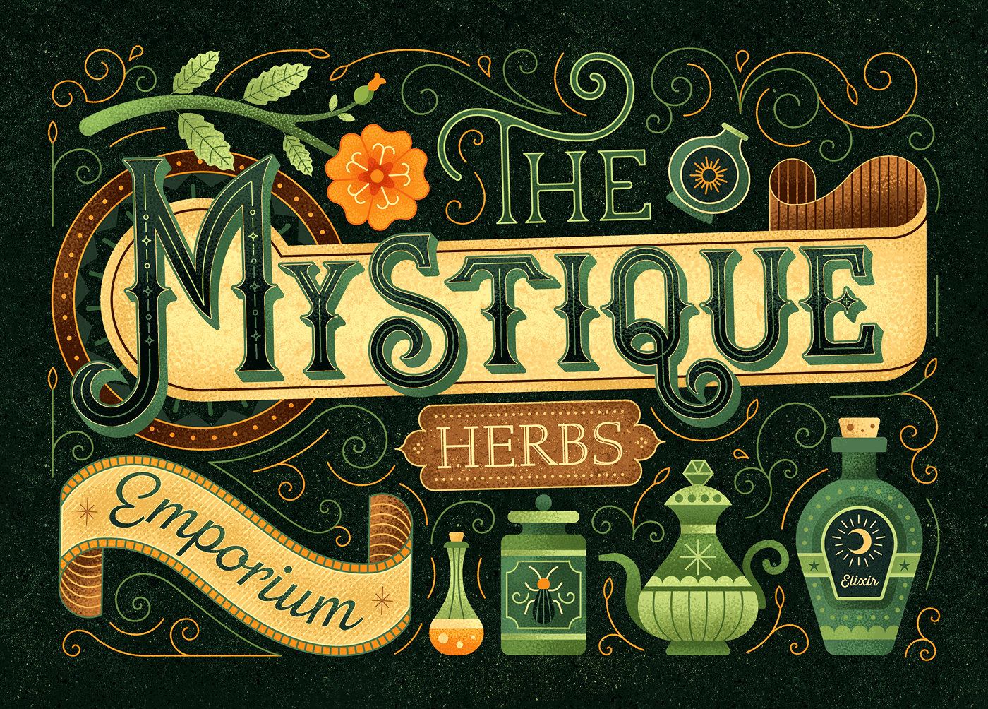 Magical herbs Postcard abstract adobe illustrator branding dark academia design flower geometric graphic design illustration lettering magic nature pattern postcard potion textures typography vector victorian vintage
