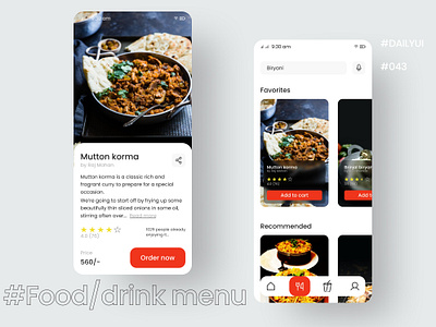 DailyUI Day043 - Food/drink menu appdesign biryani dailyui043 dailyuichallenge design food foodmenu ui uiuxdesigner