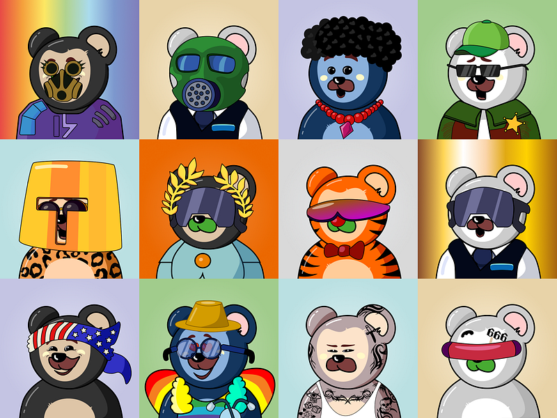 Bond Bears - NFT Collection 2d bear blockchain bond bears cartoon character charcters collection game gamefi gaming mascot nft nft art nft artist nft collection nfts opensea traits vector