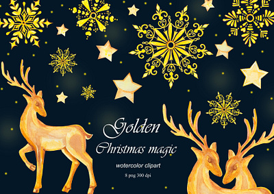 clipart, winter, golden deer golden deer snowflakes