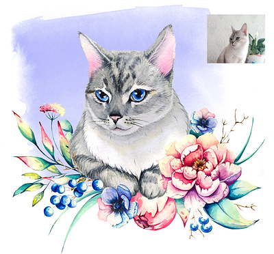 portrait of a cat in flowers bouquet of flowers