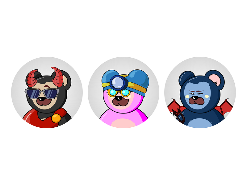 Bond Bears - NFT Collection 2d avatars bears blockchain cartoon characters collection game gamefi gaming illustration mascot nft nft art nft artist nft collection nfts opensea traits vector